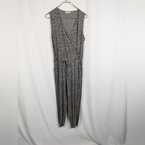 Sundry Jumpsuit Gray Animal Leopard Print Cotton Elastic Waist Leg Hem Sz 2